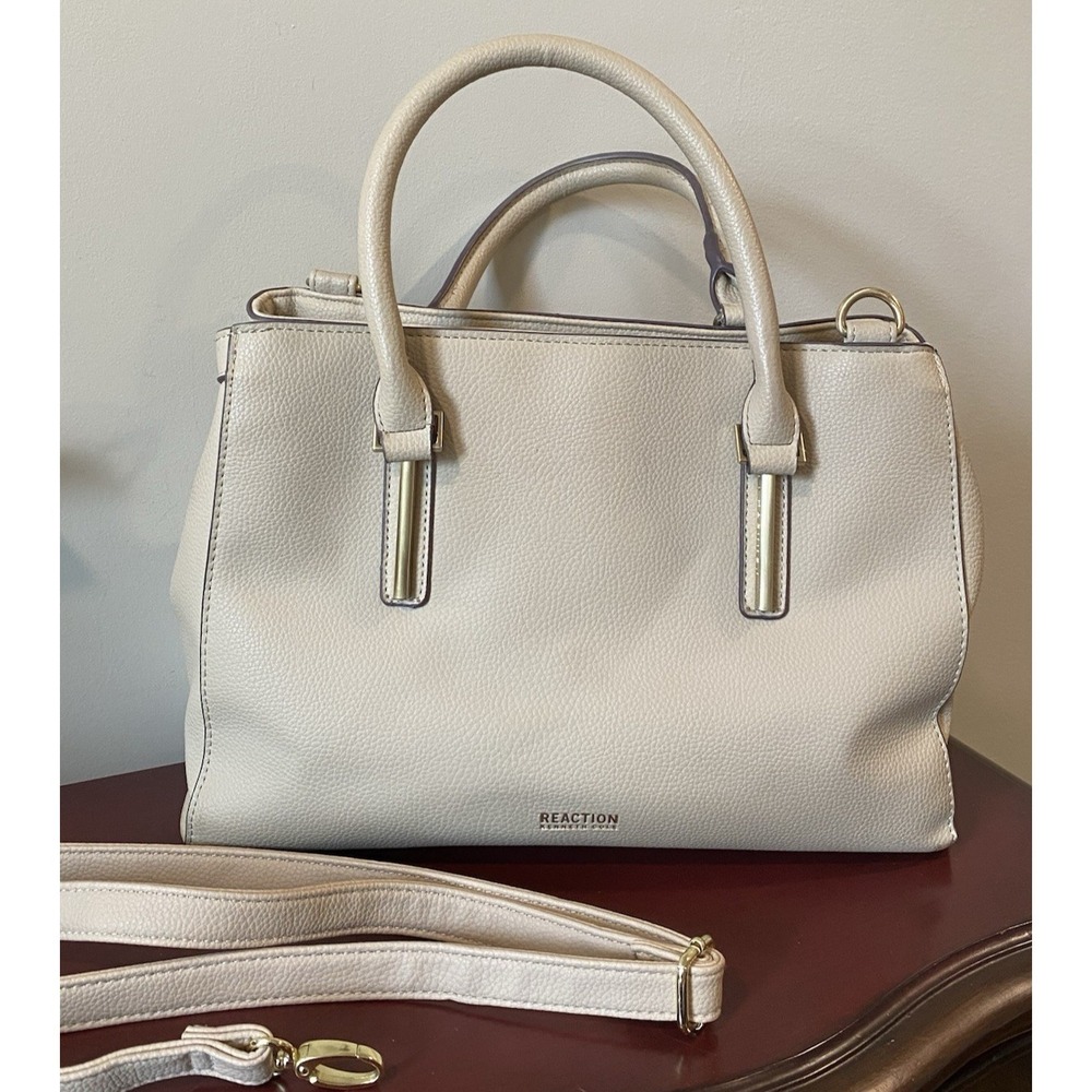 Reaction Kenneth Cole Beige Vegan Faux Leather Pebbled Shoulder Bag w/ Crossbody